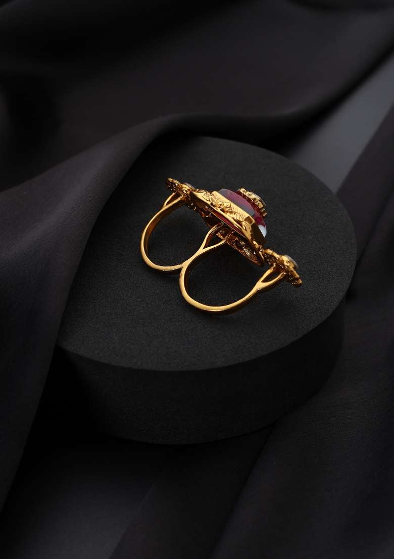 Red Polki Brass Rings - Indya