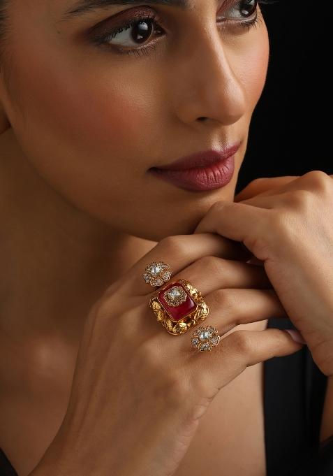 Red Polki Brass Rings