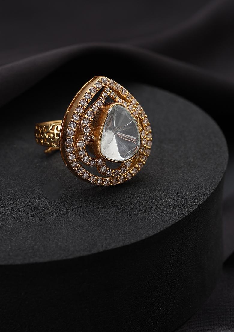 Gold Polki Brass Rings - Indya