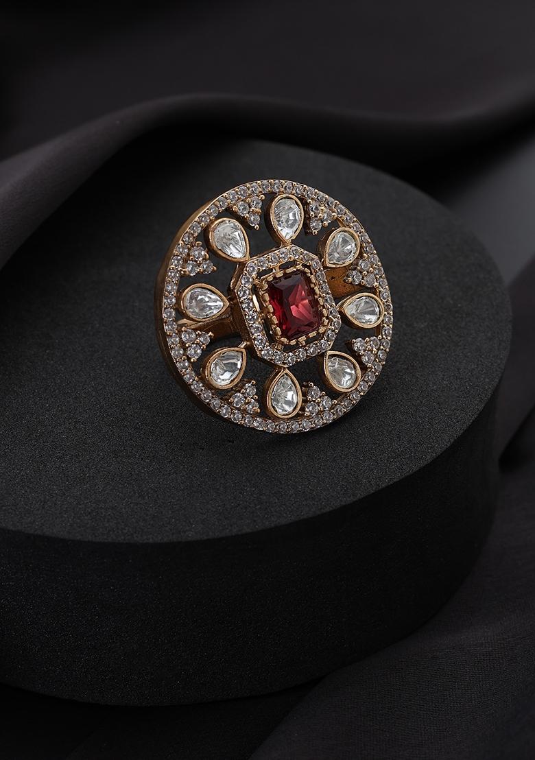 Red Polki Brass Rings - Indya