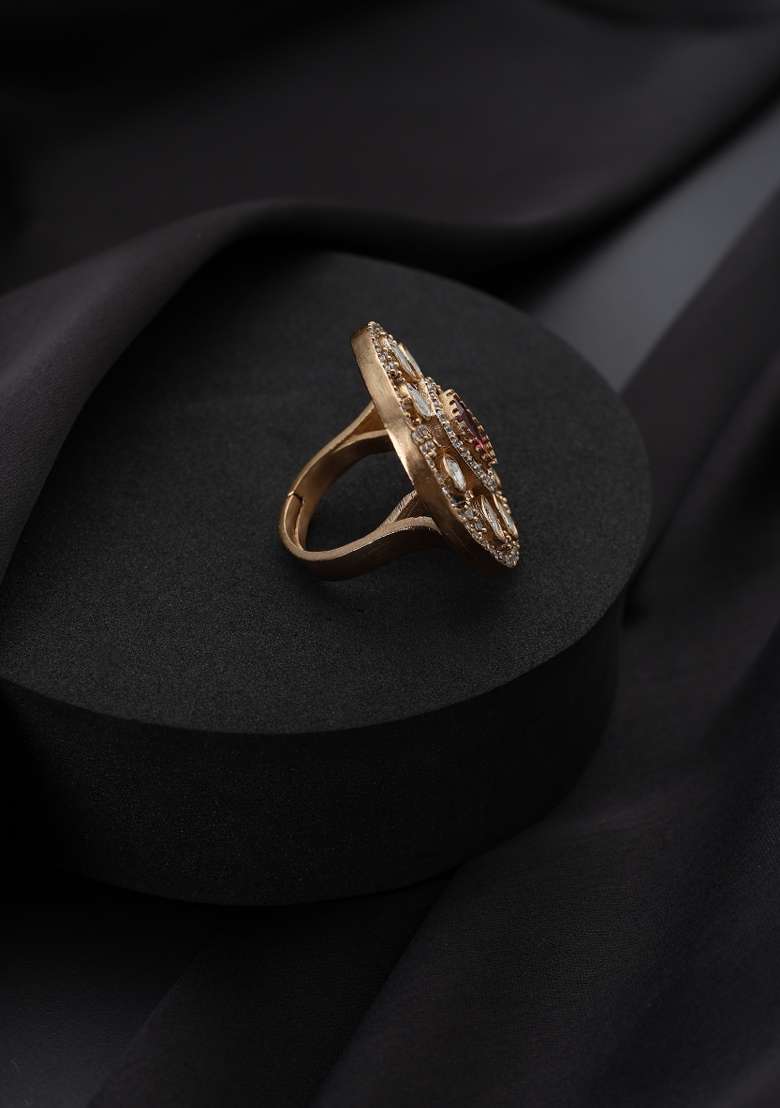 Red Polki Brass Rings - Indya