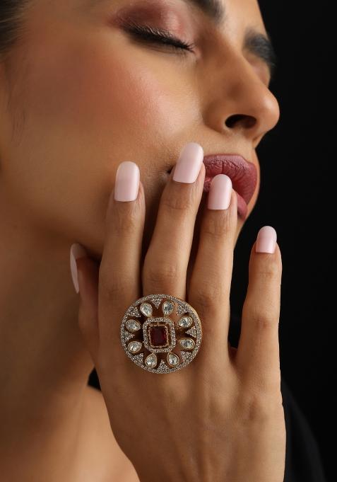 Red Polki Brass Rings