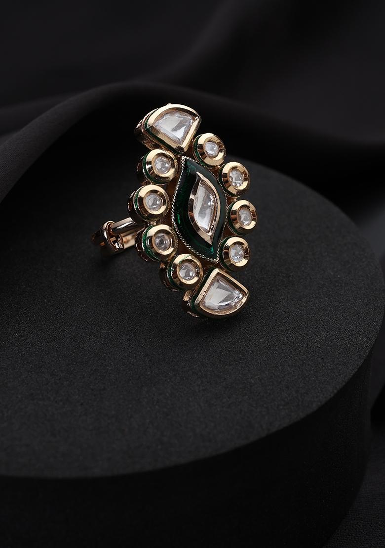 Green Polki Brass Rings - Indya