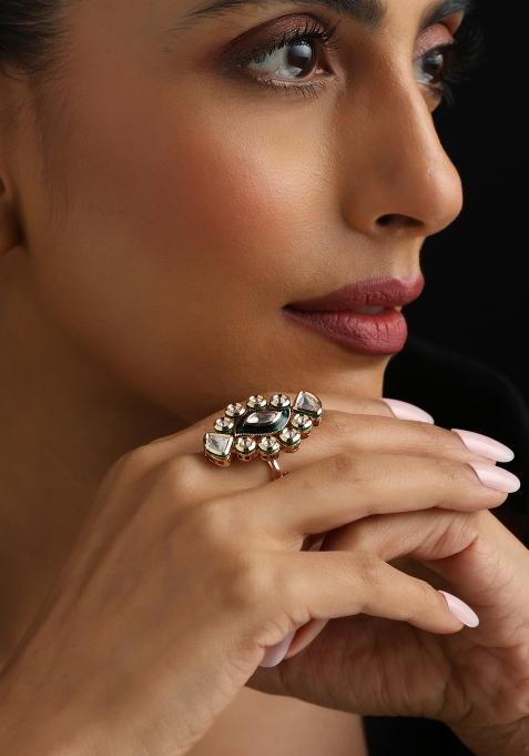 Green Polki Brass Rings