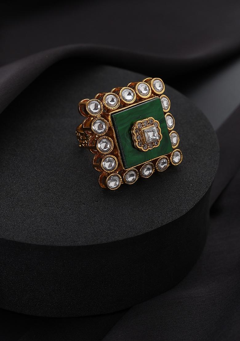 Green Polki Brass Rings - Indya