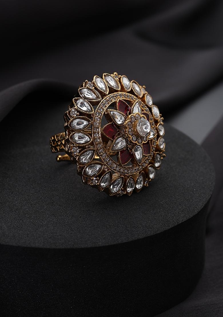 Red Polki Brass Rings - Indya