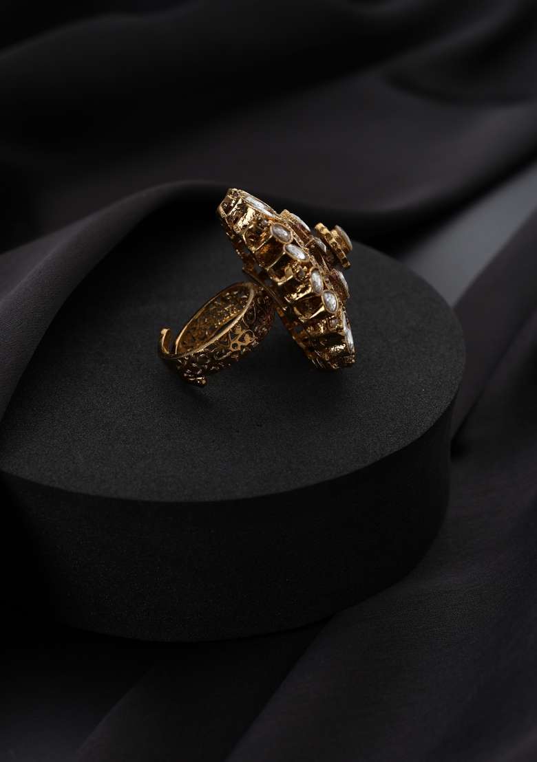 Red Polki Brass Rings - Indya