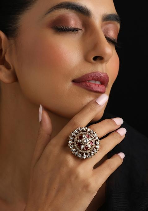 Red Polki Brass Rings