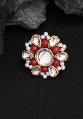 Orange Glass Kundan Mixed Alloy Rings