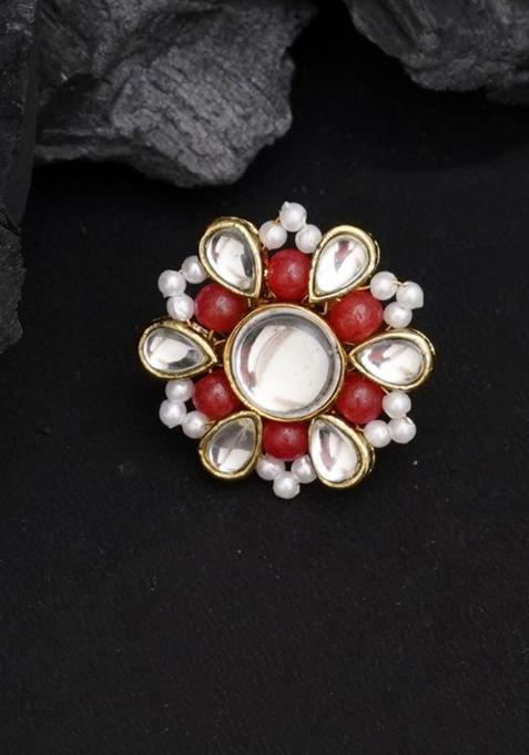 Orange Glass Kundan Mixed Alloy Rings