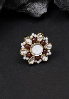 Brown Glass Kundan Mixed Alloy Rings