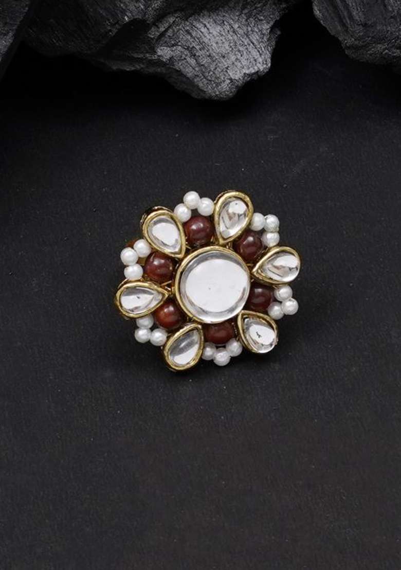 Brown Glass Kundan Mixed Alloy Rings - Indya