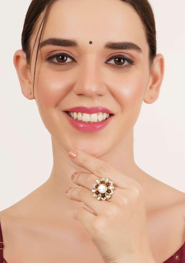 Brown Glass Kundan Mixed Alloy Rings - Indya