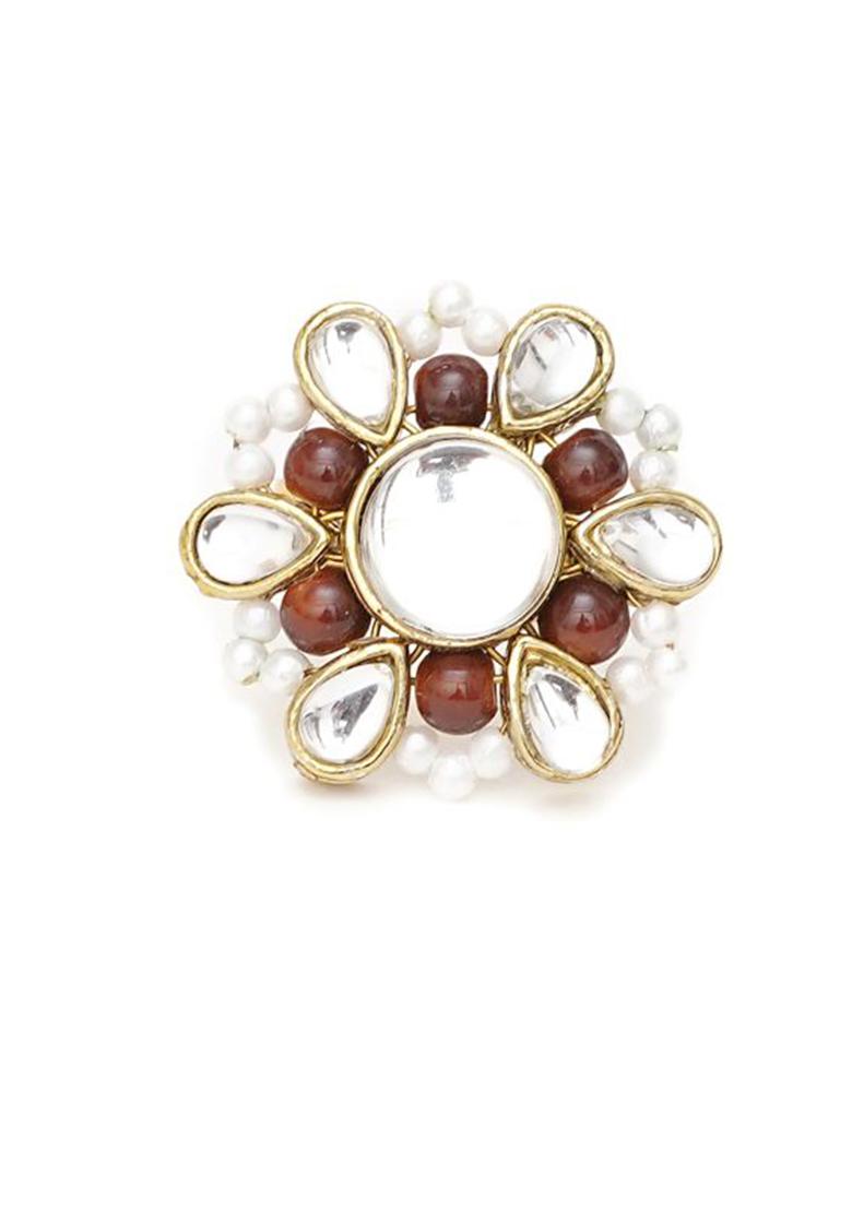 Brown Glass Kundan Mixed Alloy Rings - Indya
