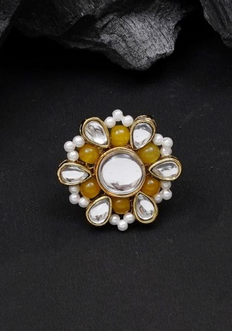 Yellow Glass Kundan Mixed Alloy Rings