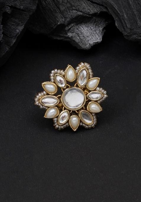 White Glass Kundan Mixed Alloy Rings