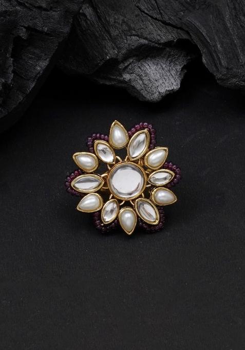 Purple Glass Kundan Mixed Alloy Rings
