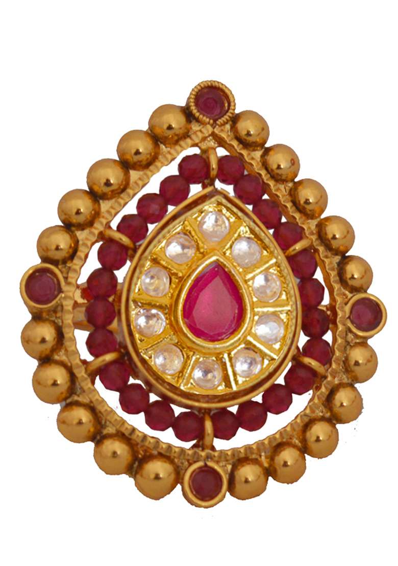 Golden White Ruby Designer Brass Finger Ring - Indya