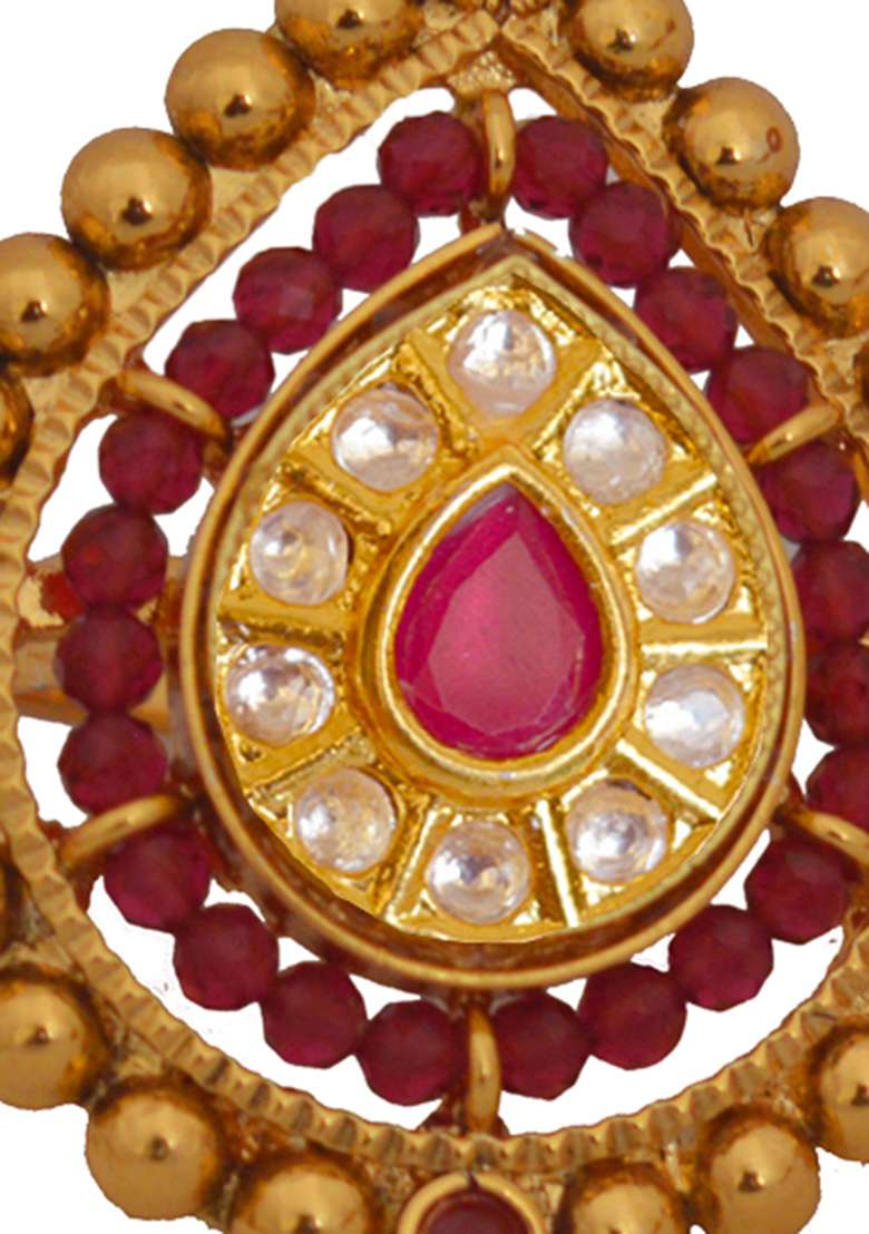 Golden White Ruby Designer Brass Finger Ring - Indya