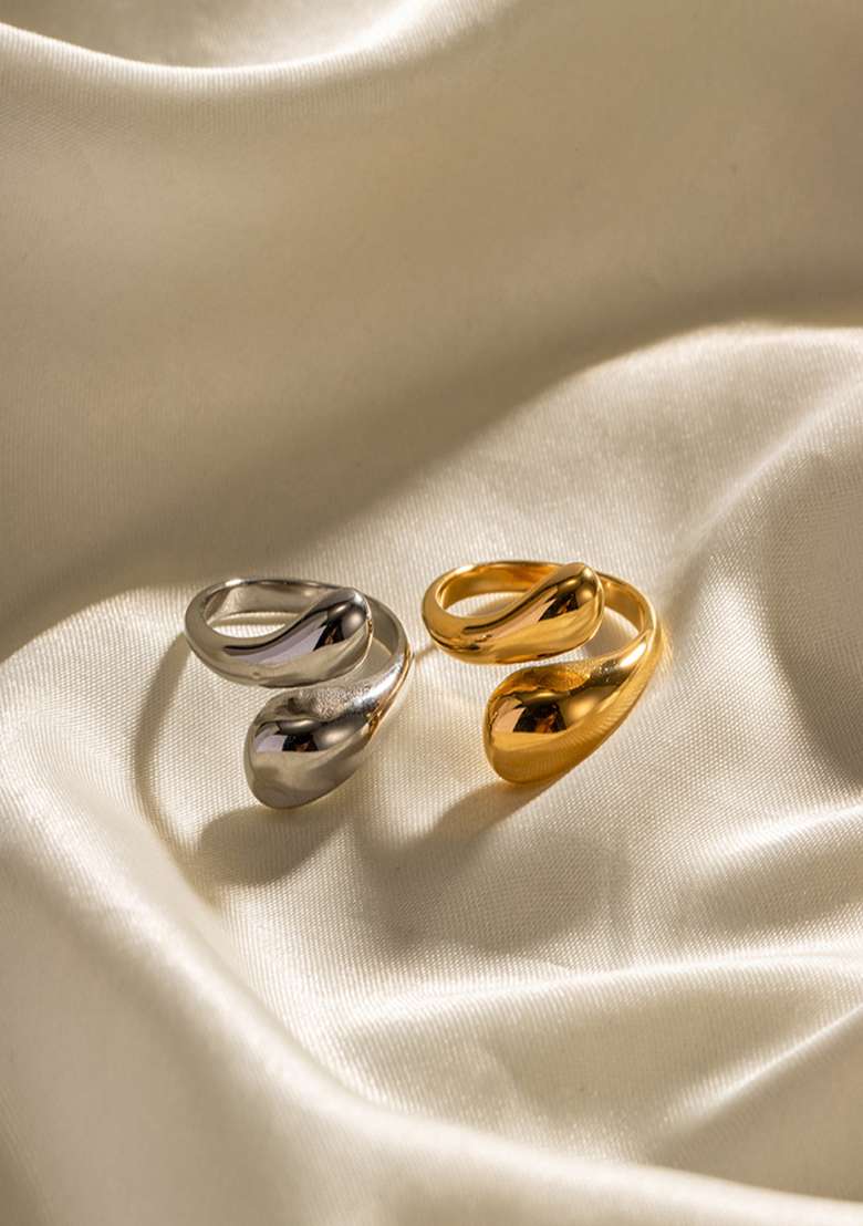 Gold Slip On Stainless Steel Ring For Women - Indya