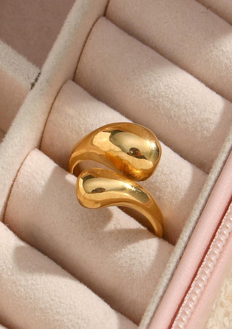 Gold Slip On Stainless Steel Ring For Women - Indya