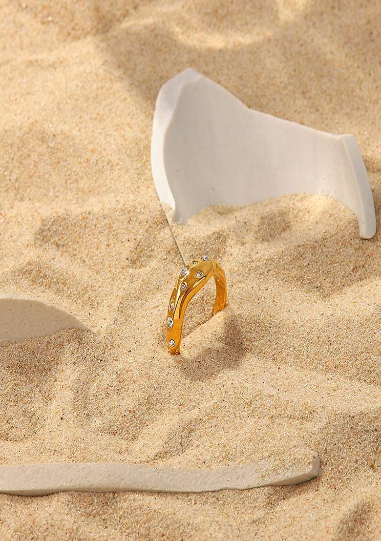 Gold Slip On Stainless Steel Ring For Women - Indya