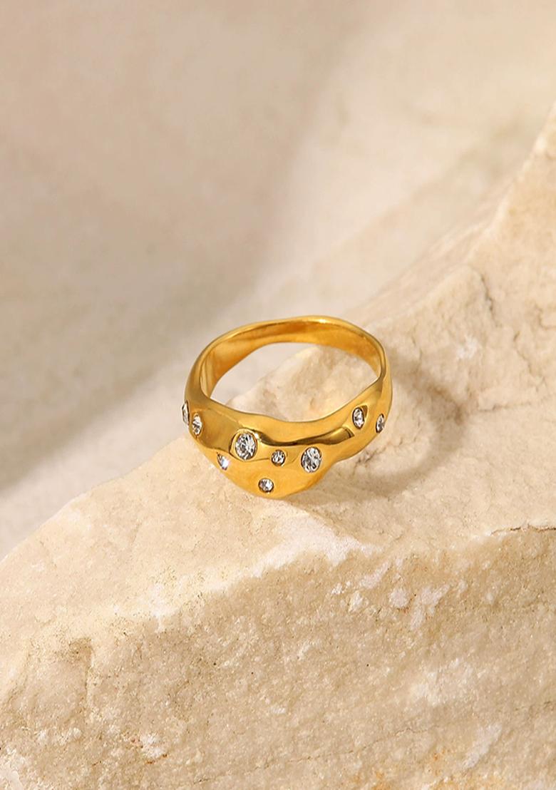 Gold Slip On Stainless Steel Ring For Women - Indya