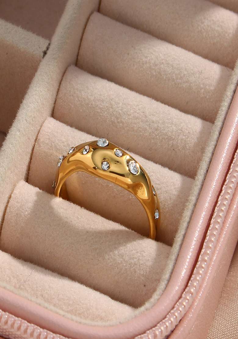 Gold Slip On Stainless Steel Ring For Women - Indya