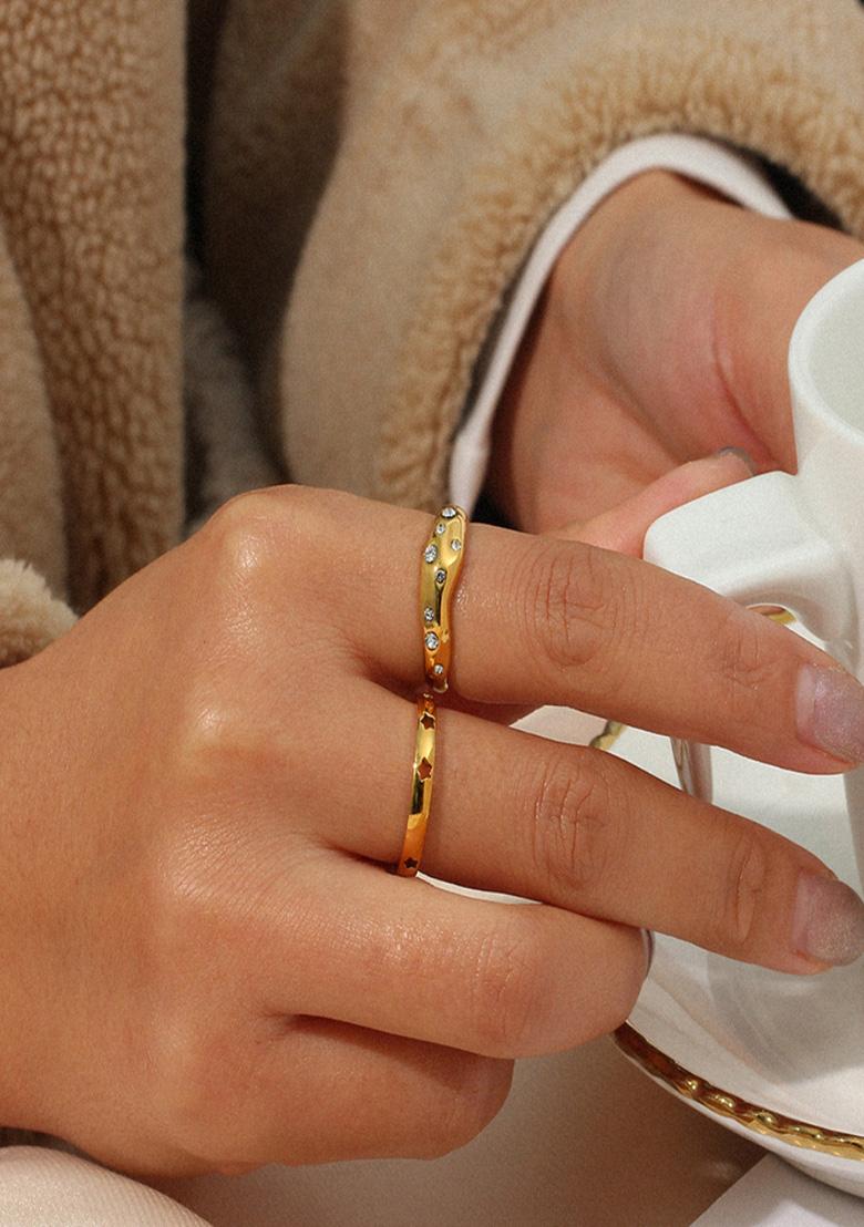 Gold Slip On Stainless Steel Ring For Women - Indya