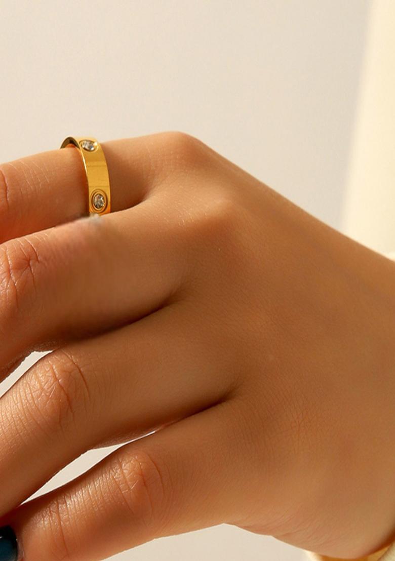 18K Gold Plated Anti-Tarnish Round Zircon Minimal Ring - Indya