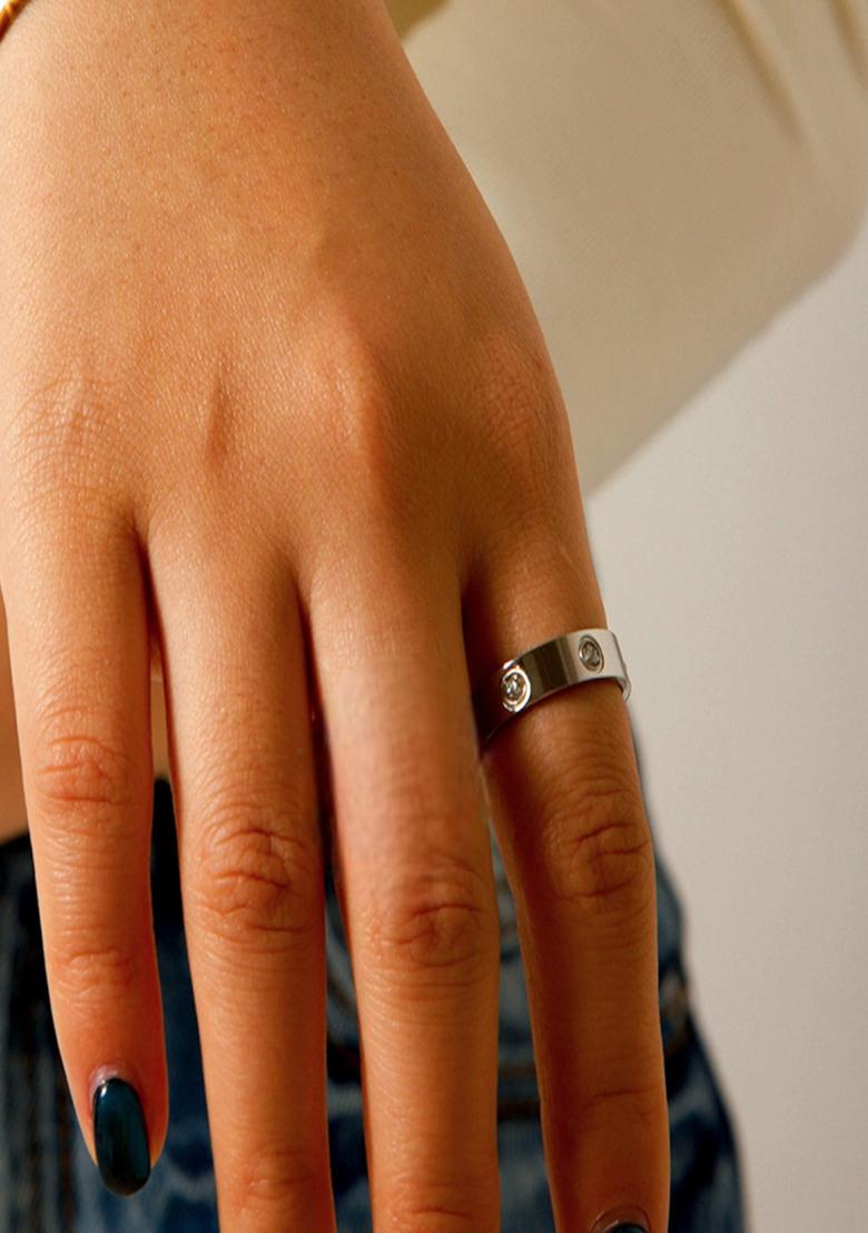 18K Silver Plated Anti-Tarnish Round Zircon Minimal Ring - Indya