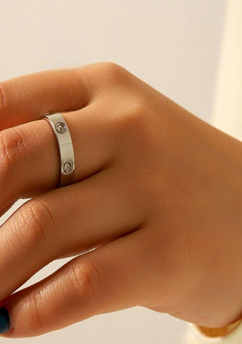 18K Silver Plated Anti-Tarnish Round Zircon Minimal Ring - Indya