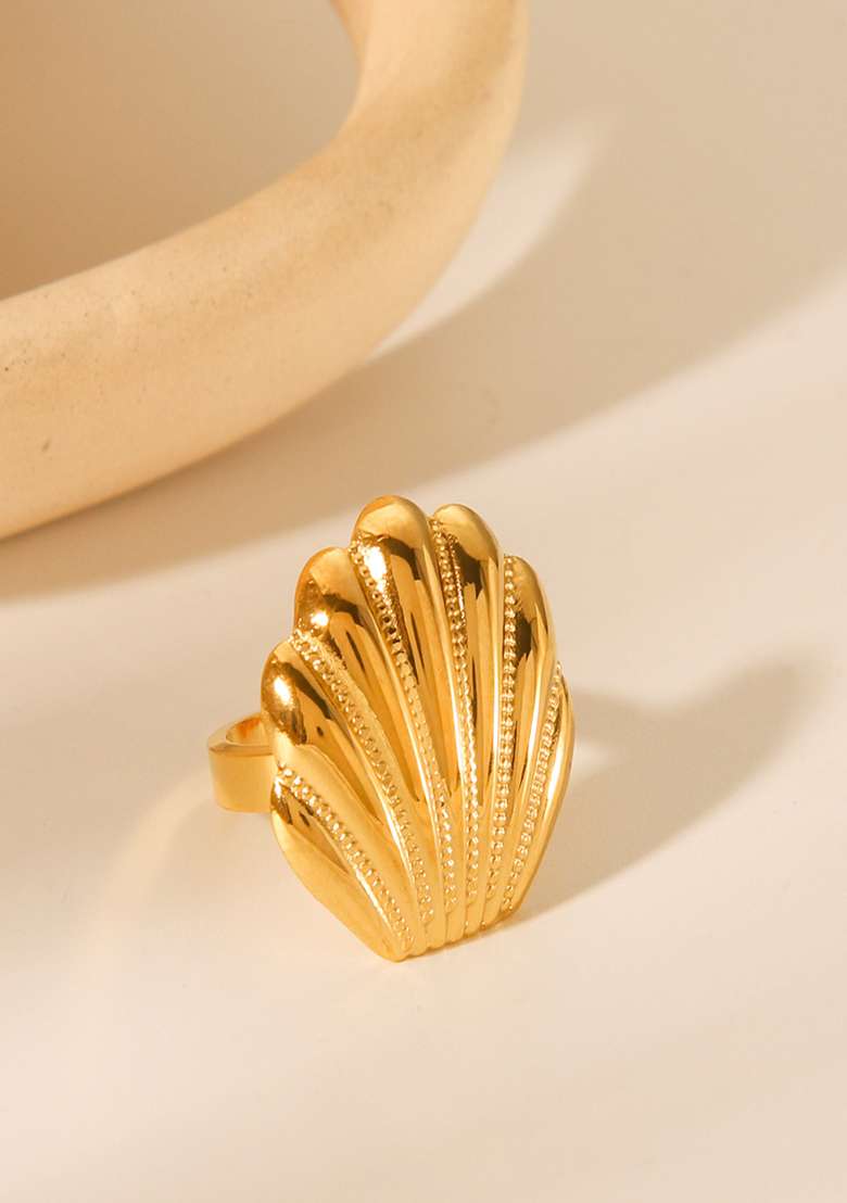 18K Gold Plated Waterproof Anti-Tarnish Bold Shell Statement Ring - Indya