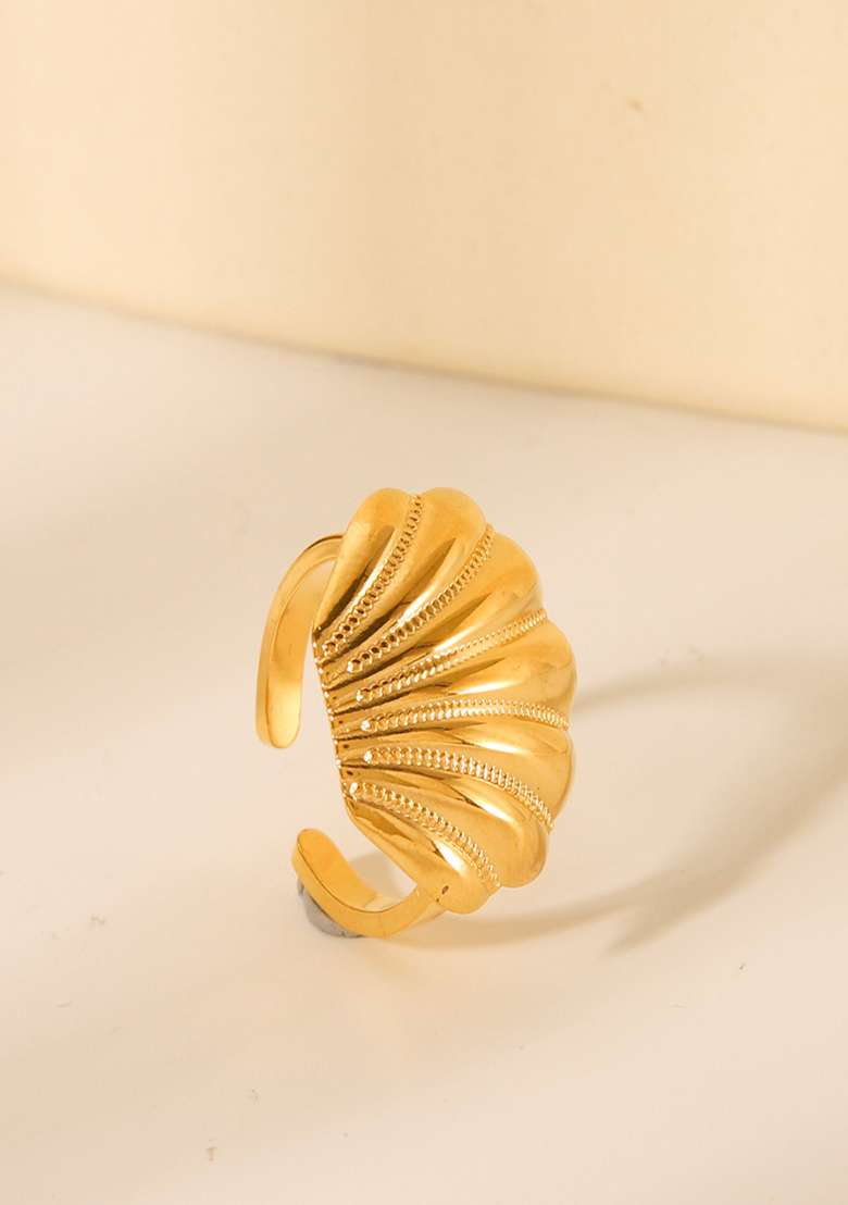 18K Gold Plated Waterproof Anti-Tarnish Bold Shell Statement Ring - Indya