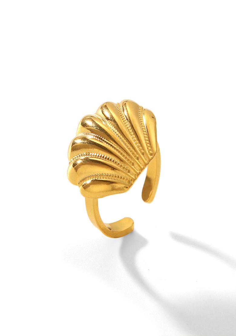 18K Gold Plated Waterproof Anti-Tarnish Bold Shell Statement Ring - Indya