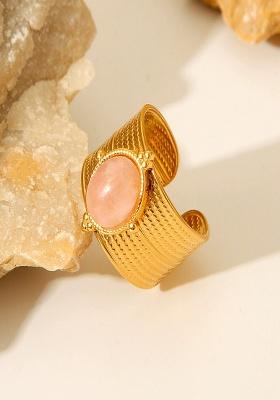 18K Gold Plated Waterproof Anti-Tarnish Pink Zircon Oval Ring