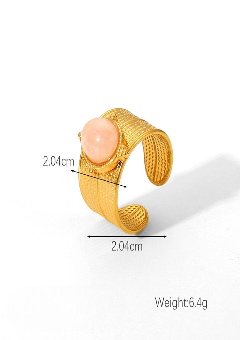 18K Gold Plated Waterproof Anti-Tarnish Pink Zircon Oval Ring - Indya