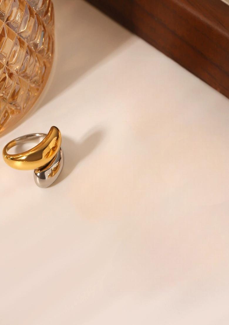 18K Plated Waterproof Anti-Tarnish Two Tone Statement Hug Ring - Indya