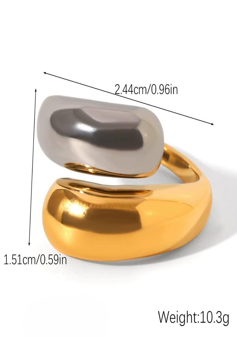 18K Plated Waterproof Anti-Tarnish Two Tone Statement Hug Ring - Indya