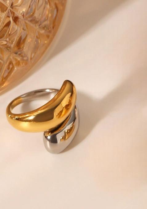 18K Plated Waterproof Anti-Tarnish Two Tone Statement Hug Ring