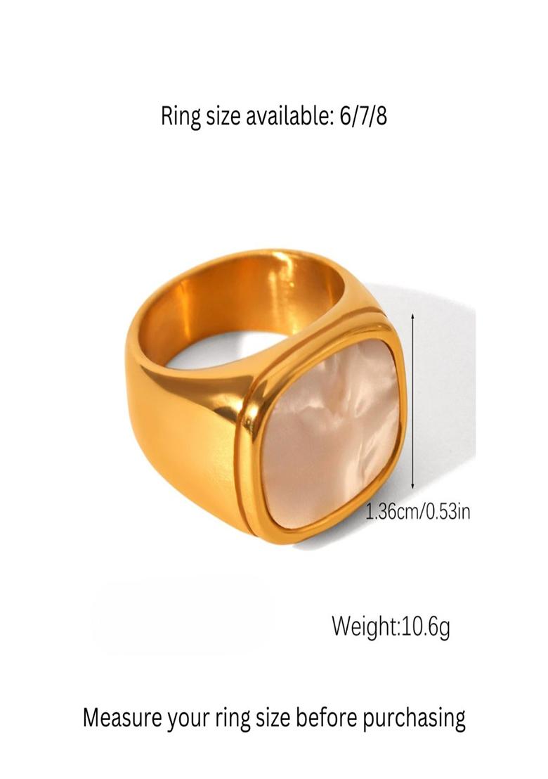 18K Gold Plated Waterproof Anti-Tarnish White Shell Square Ring - Indya