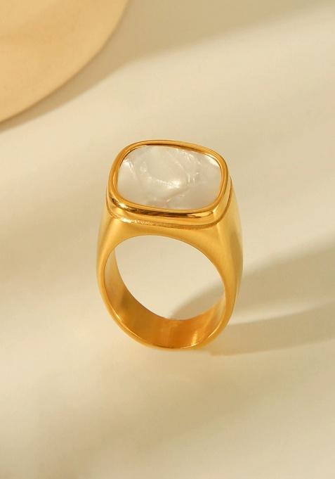 18K Gold Plated Waterproof Anti-Tarnish White Shell Square Ring