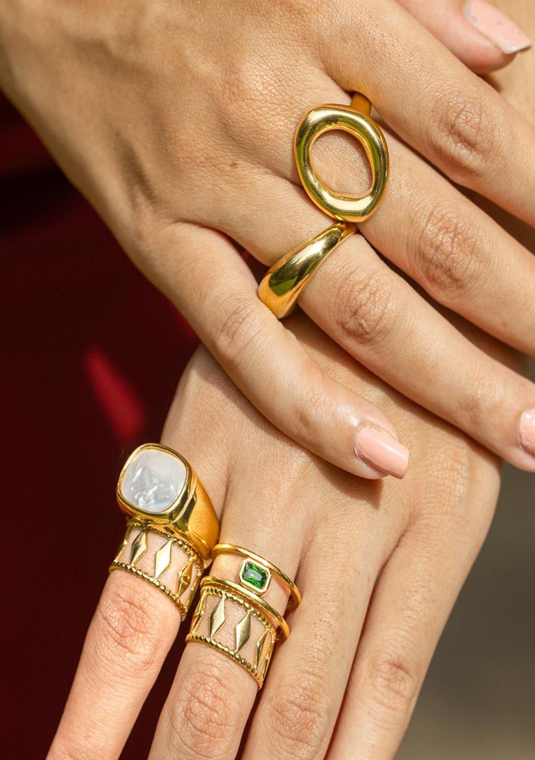 18K Gold Plated Waterproof Anti-Tarnish White Shell Square Ring - Indya