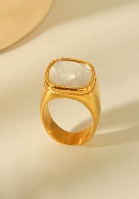 18K Gold Plated Waterproof Anti-Tarnish White Shell Square Ring