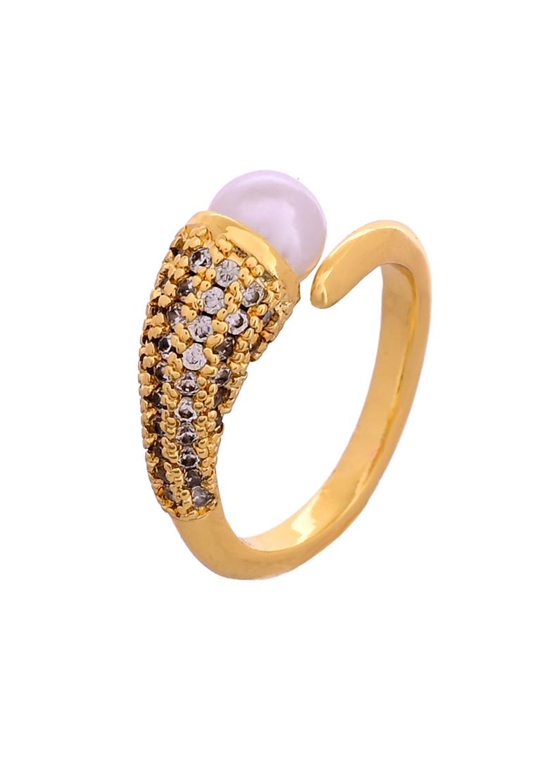 Gold Plated Anti Tranished Pearl And Ad Stone Studded Ring For Women - Indya