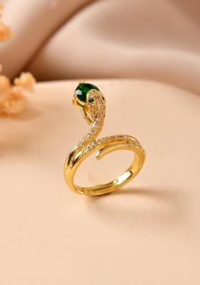 Gold Plated Snake Design Ad Ring With Green Stone