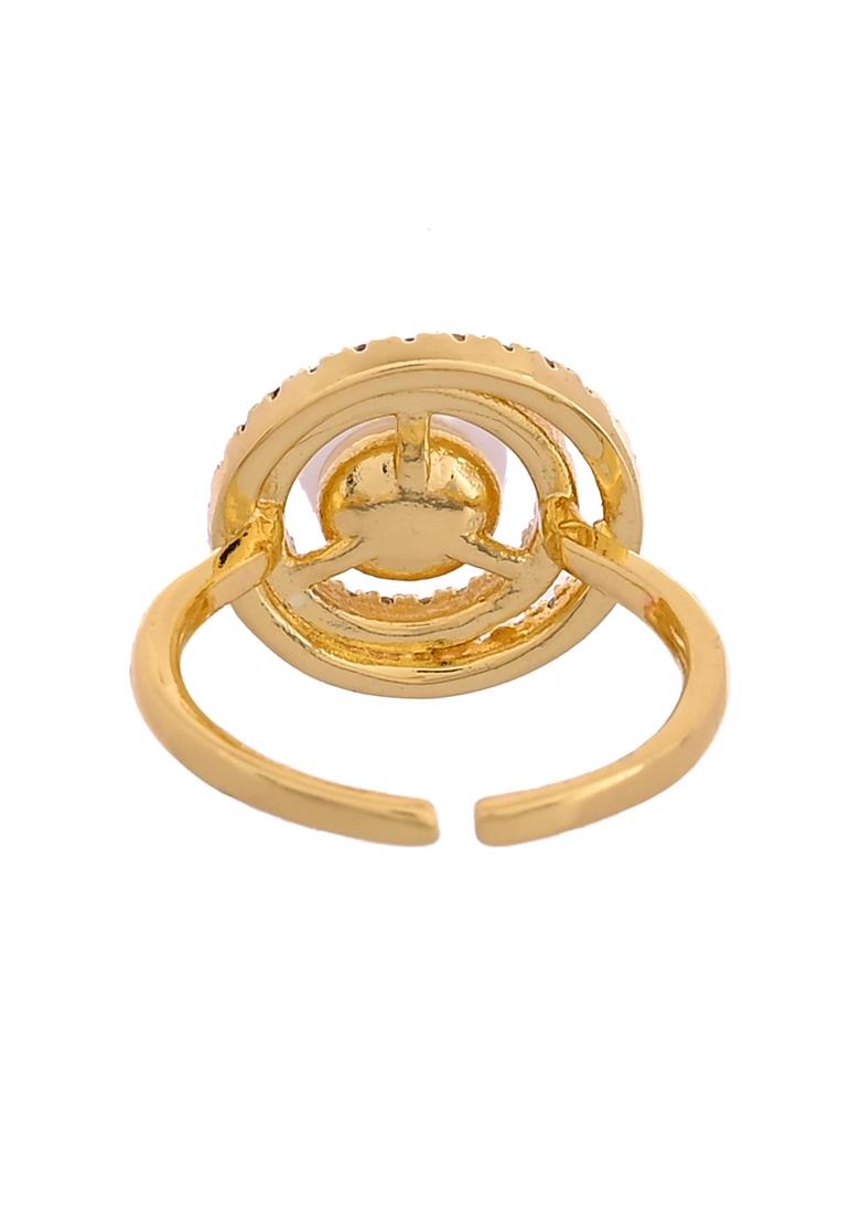 Gold Plated Pearl Studded Ring With Ad Stones - Indya