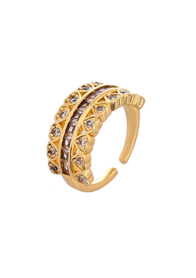Gold Plated Ad Stone Studded Heart Designed Adjustable Ring  - Indya