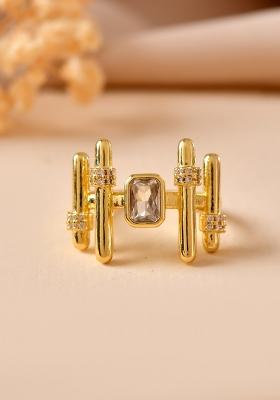 Gold Plated Stone Studded Adjustable Ring For Women