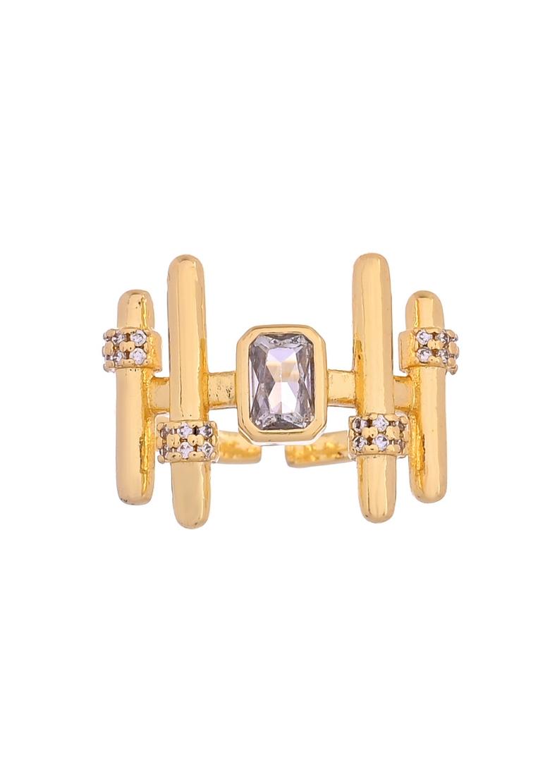 Gold Plated Stone Studded Adjustable Ring For Women - Indya